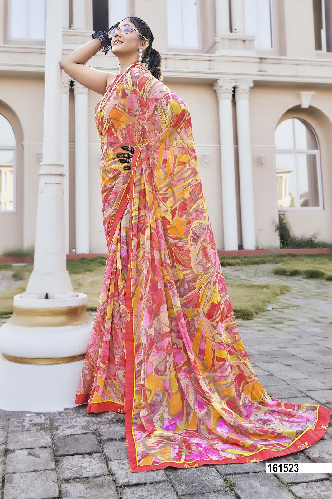 Chhanchhan By Vallabhi Georgette Abstract Printed Saree Wholesale In India